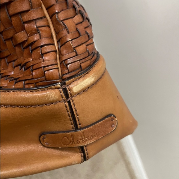 Vintage Cole Haan basket weave Tan Woven Leather Tote boho chic coastal - Picture 4 of 16